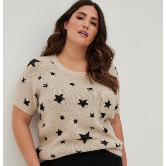 Torrid Star Print Sweater Cream Black Short Sleeve Plush Knit Plus Size 4X - Picture 1 of 11